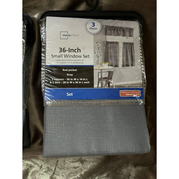 rod pocket valance 56"x 14 & 2 tiers 28" x 36" each small window 3pc set grayX2 - Picture 8 of 9